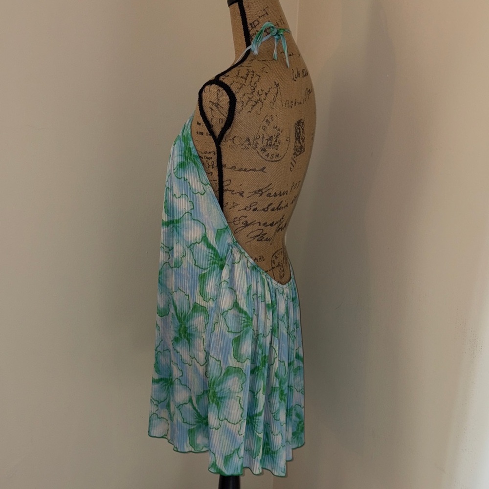 Blue & Green Floral Halter Tunic Dress - Picture 3 of 5